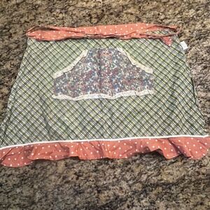 Vintage Style Mixed Print Half‎ Apron Plaid Polka Dot Floral Ruffle Farmhouse